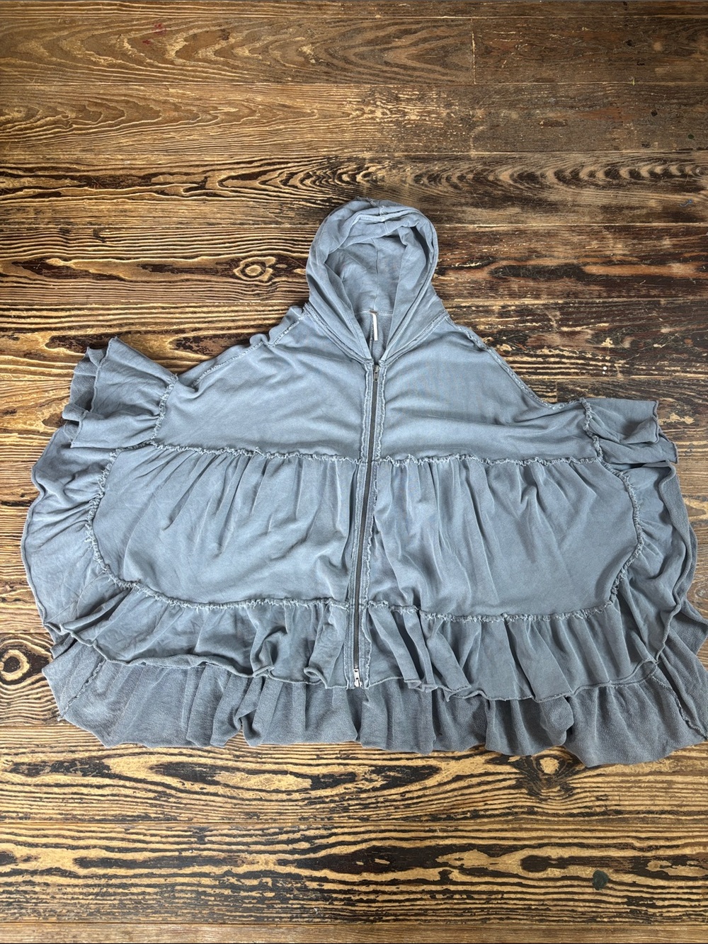 Free People Women’s Gray Ruffled Hooded Cape
